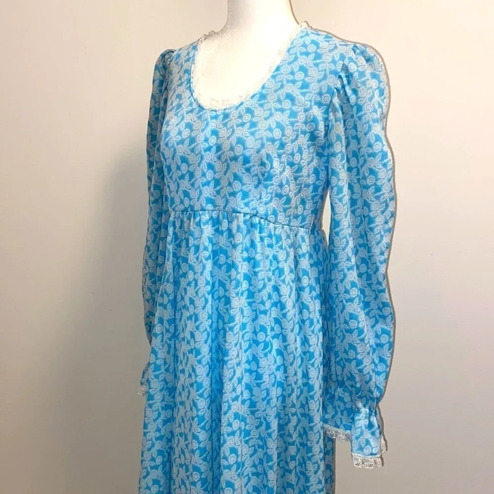 Prairie dress blue with white rosette pattern - Picture 3 of 6